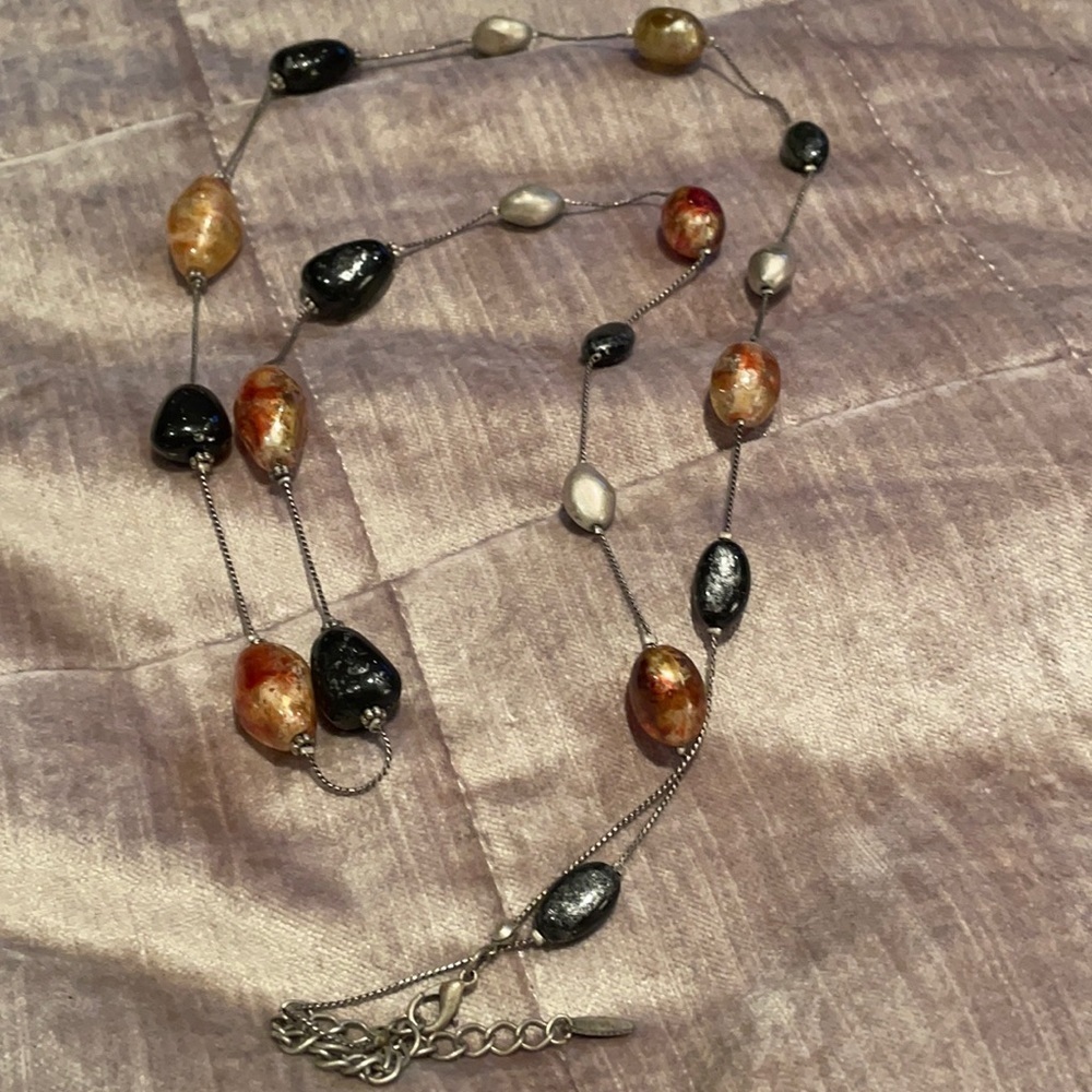 Abstract Glass Artesian Beaded Station Necklace - Picture 4 of 7